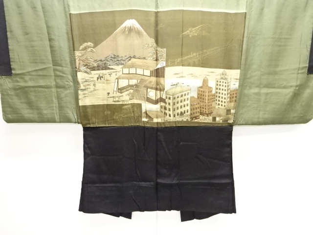 アンティーク　日本・異国時代風景模様肩裏一つ紋男物羽織